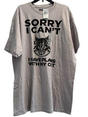 Mad Engine Cat T-Shirt "Sorry I Can't" in Light Taupe Gray Size 3XL